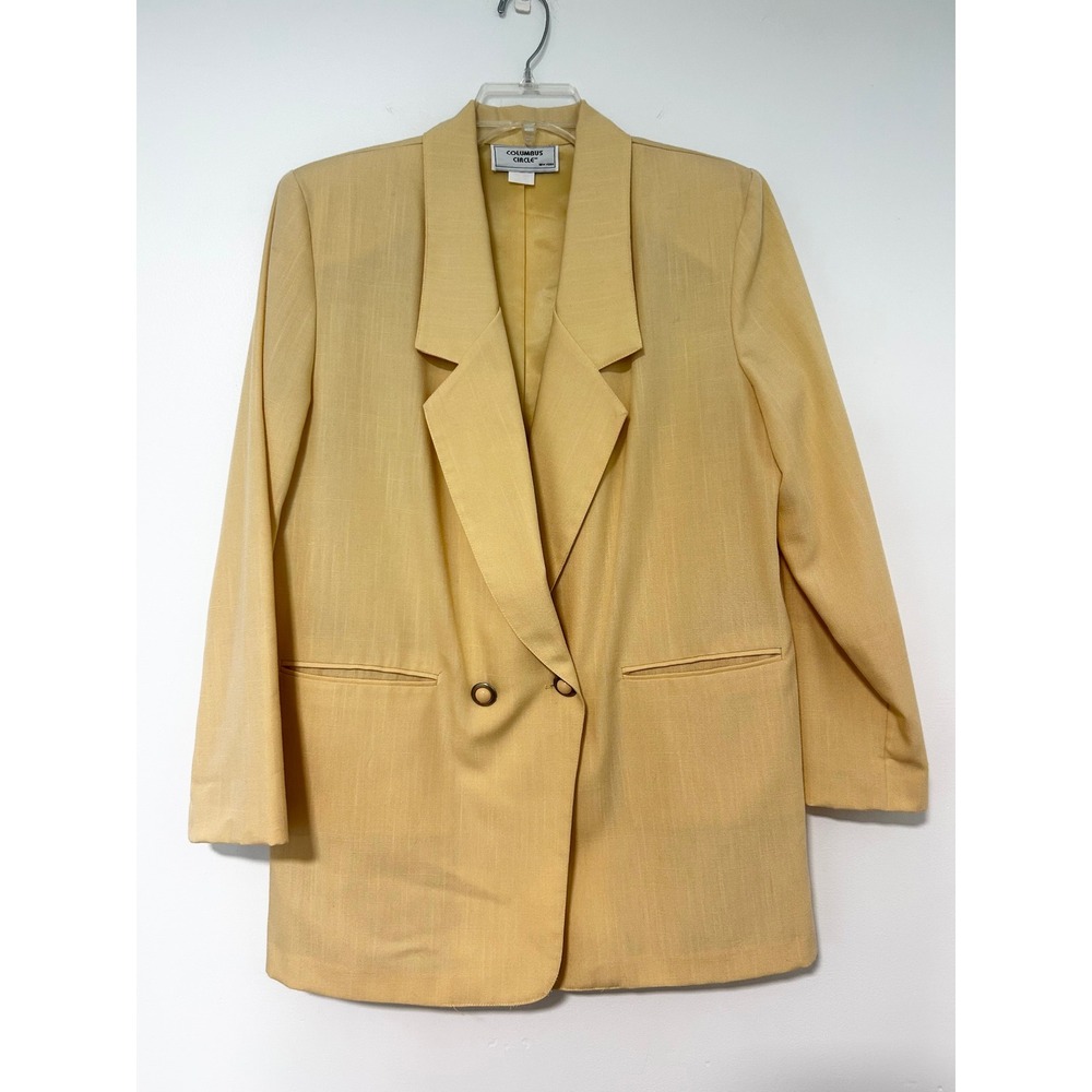 Vintage Columbus Circle Yellow Double Breasted Blazer Jacket Size 12 Made in USA